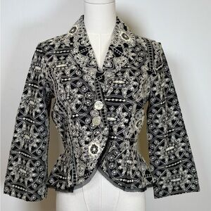 Weston Wear Embroidered Black Tan Jacket Blazer Tulle Detail Womens Size Medium